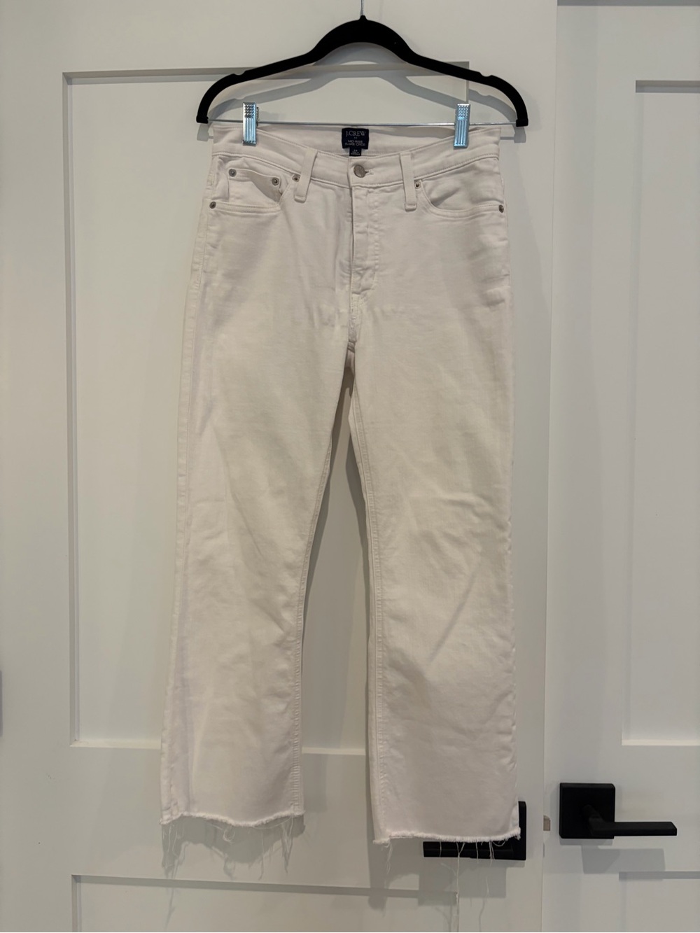 J. Crew Cropped Straight Jeans in White with Raw Hem